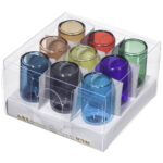 Caja 9 Vasos Cristal de Colores para Aceite-Menora o Januca